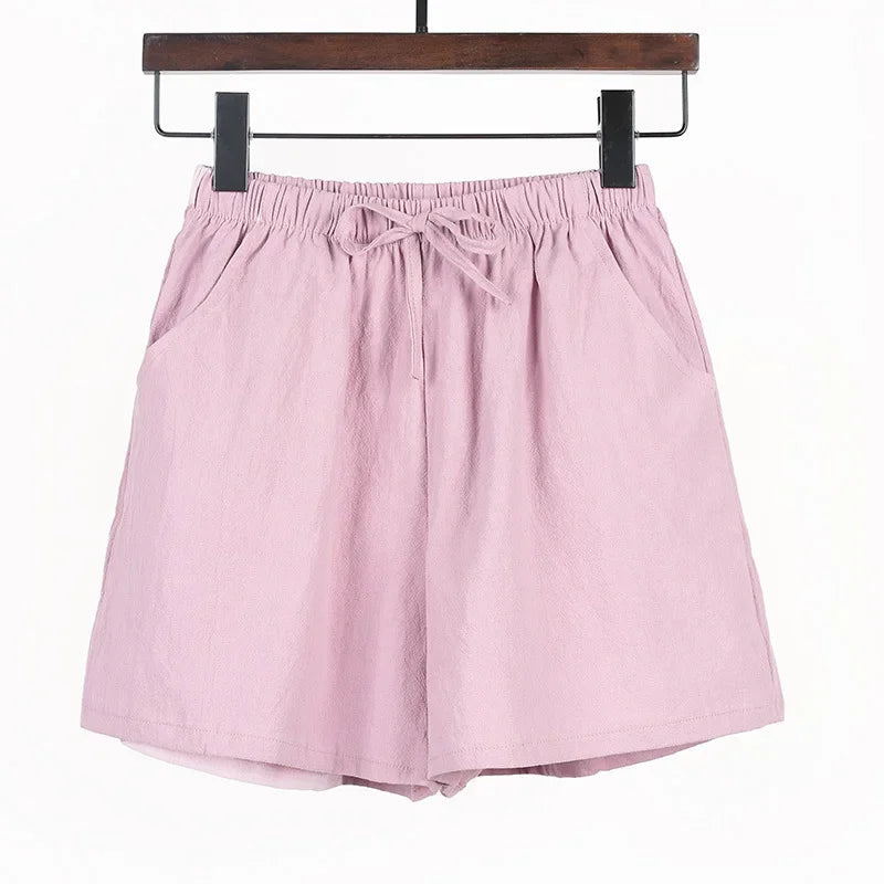 Basic Plus Size High Waisted Women Cotton Shorts