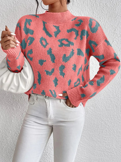 Women Half Leopard Zipper Sweaters