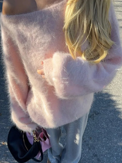 Luxury Seahorse Hair Knit Sweater Retro Loose Fit Warm Pullover For Women Casual Autumn Winter Fashion