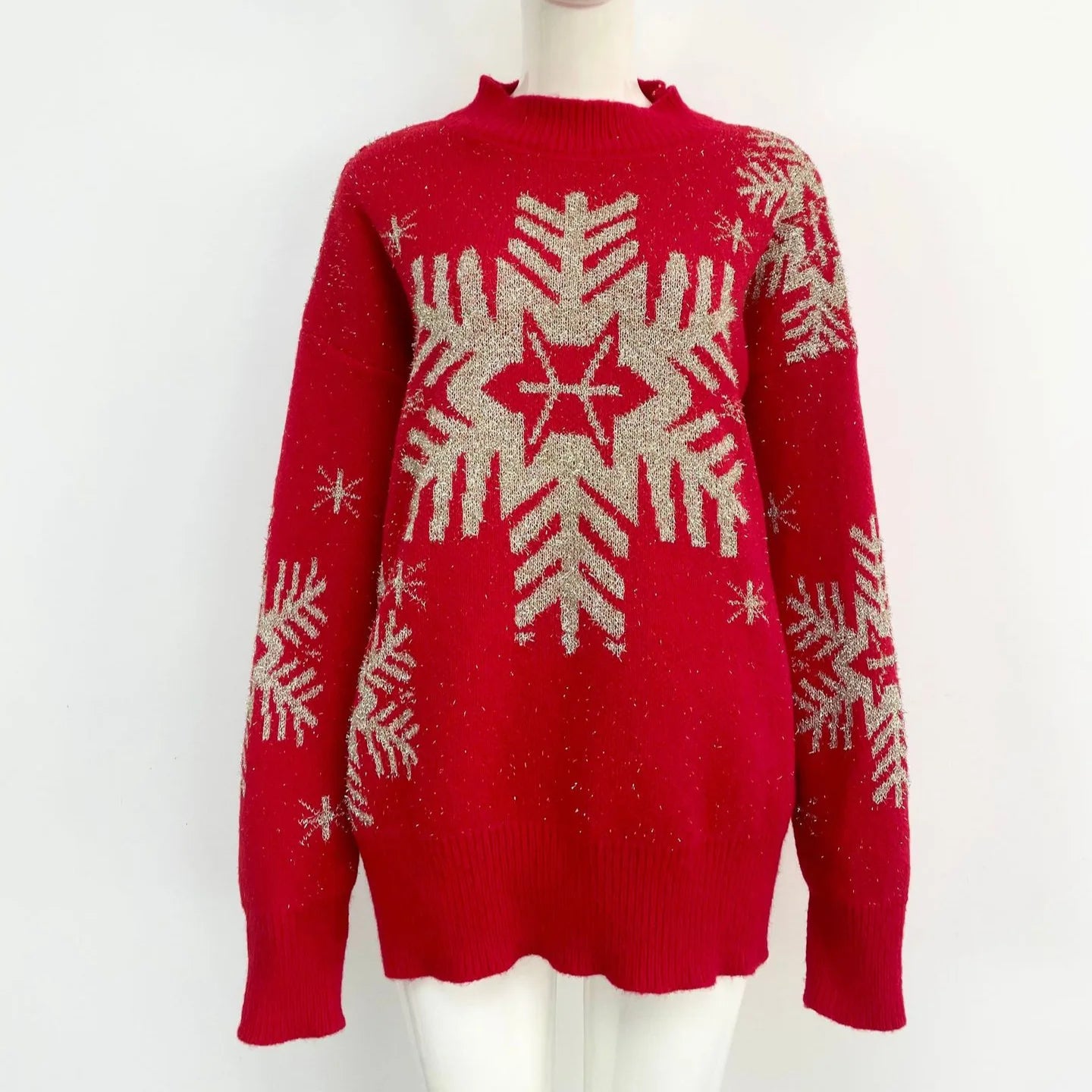 Christmas Knit Sweater Elegant Snowflake Deer Pattern