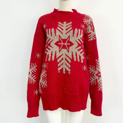Christmas Knit Sweater Elegant Snowflake Deer Pattern