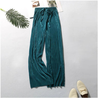 Flowy Teal Pleated Wide-Leg Pants for a Coastal Vacation Mood