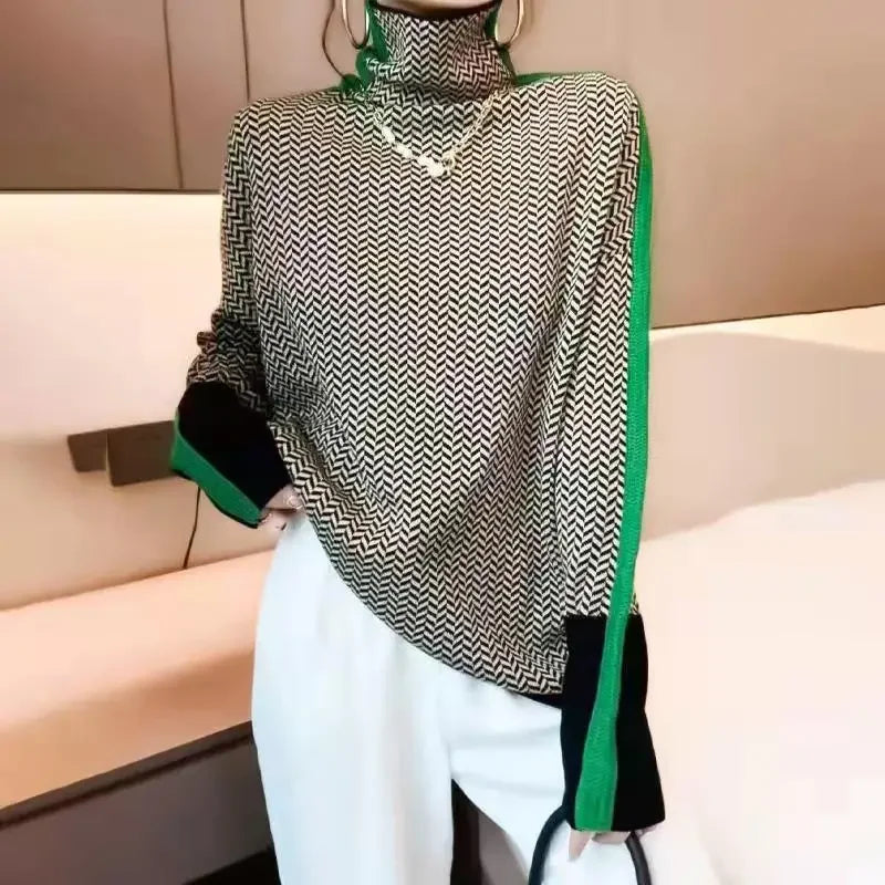 Women Braided Pattern Turtleneck Sweaters