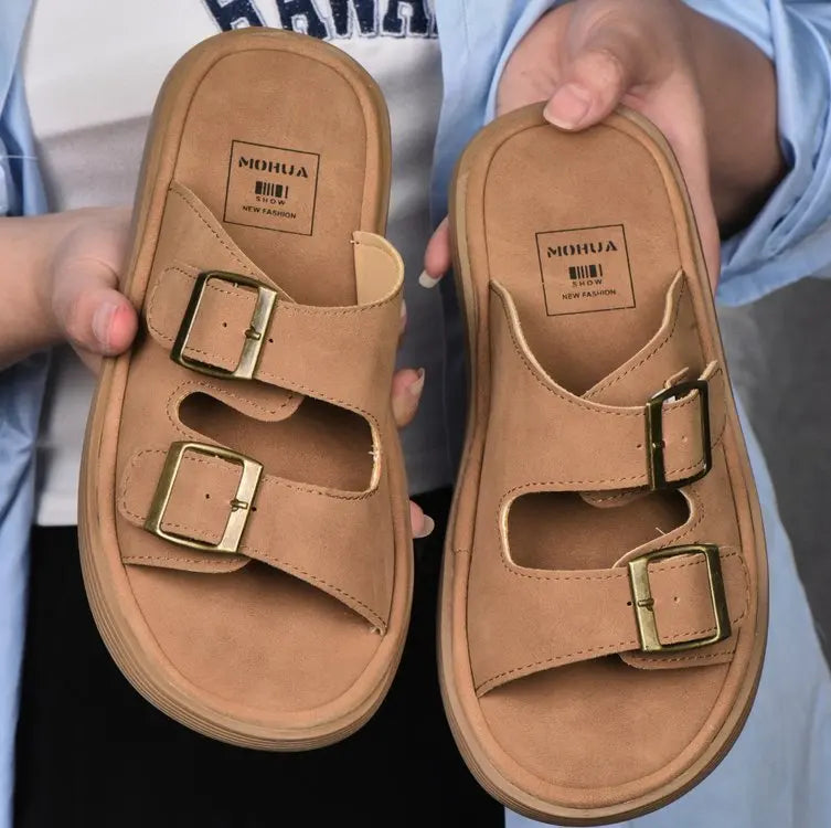 Luxury Cork Flat Slippers for Women – Summer Beach Sandals