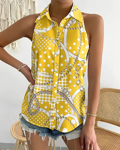 Off ShoulderSleeveless Abstract Printed Women Blouse