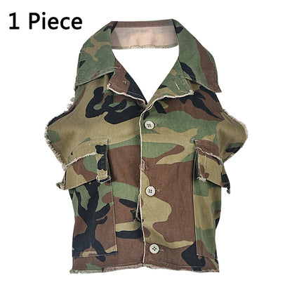 Strapless Camouflage Design Sexy Crop Tops