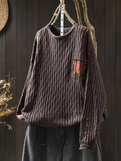 Vintage Rose Ribbed Sweater for Cozy Autumn Days