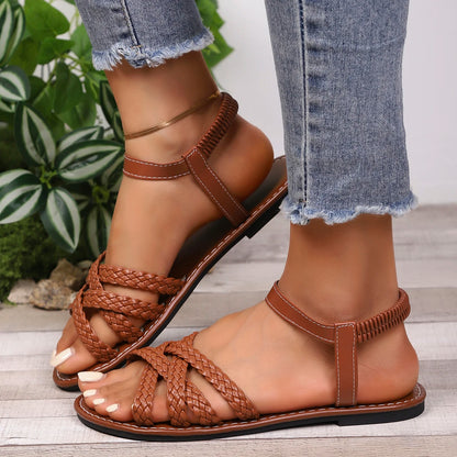 Hot Sale Lace Roman Sandals For Women Sexy White Slip On Flat Shoes Plus Size Sandalias Zapatillas De Mujer