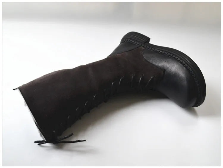 Genuine Leather Lace Up Cool Winter Boots For Women