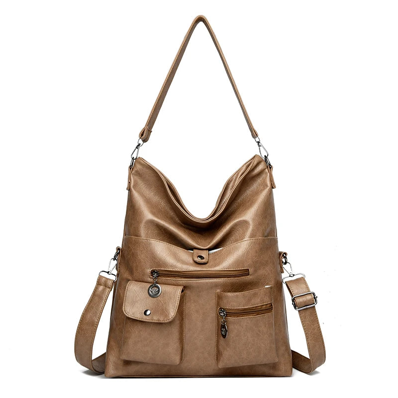 Fashion Pu Leather Underarm Tote Bag Large Capacity Retro Shoulder Crossbody Bag