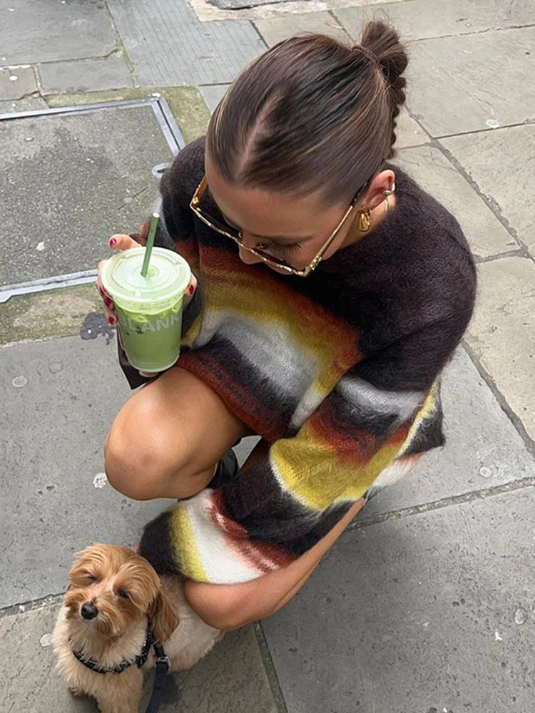 Oversized Striped Mohair Sweater for Cozy Stay-in Days