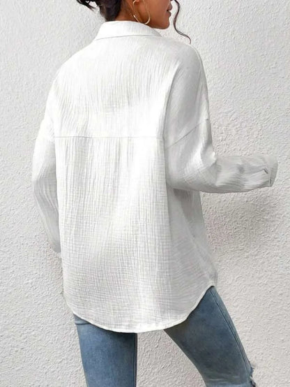 Women’s Cotton Button Down Shirt – Casual Long Sleeve Collared Office Blouse