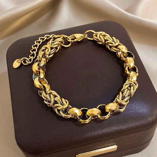 Vintage Shell Link Bracelet Geometric Charm Stainless Steel Chain