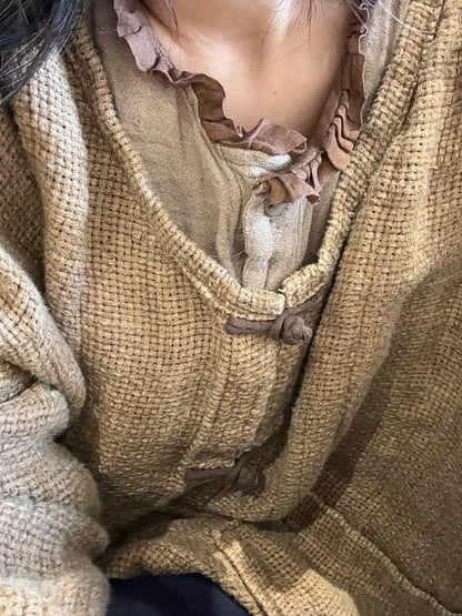 Vintage V-Neck Knit Cardigan Jacket for Women – Autumn Winter 2025