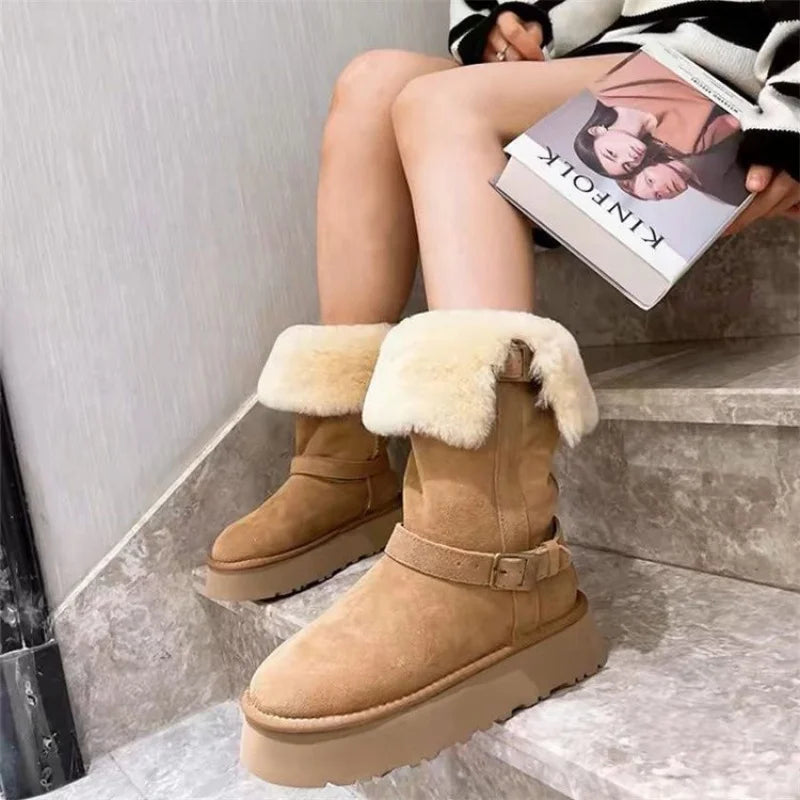 2025 New Arrival Winter High Boots Genuine Leather Thick Plush Warm Snow Boots For Women