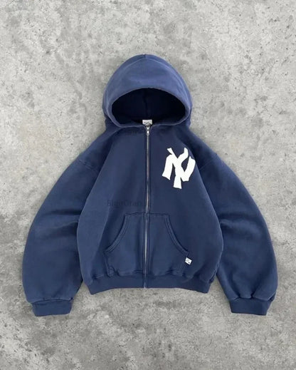 New Y2k Letter Print Zip Up Hoodie Streetwear Oversized Sweatshirt For Men Women