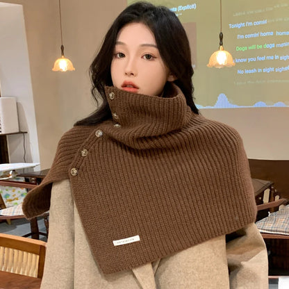 Scarf Collar Button Decoration Autumn Winter Sweater For Women