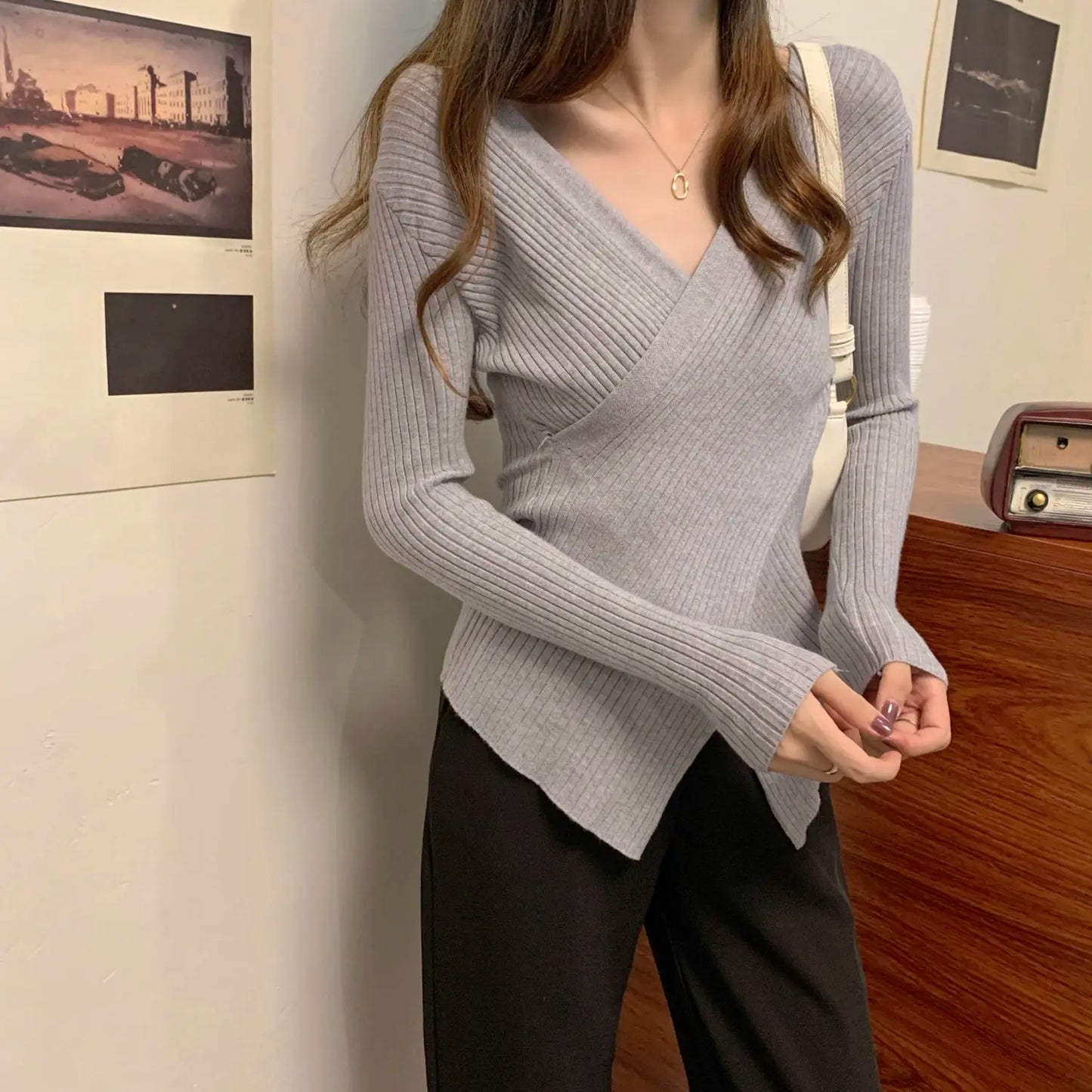 Womens V Neck Slim Fit Sweaters