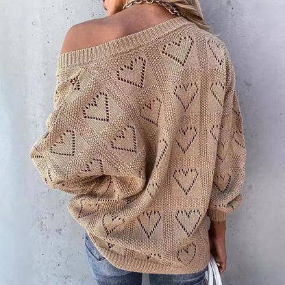Womens Elegant Hollow V Neck Autumn Winter Sweater