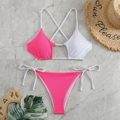 Elegant Black Lace-Up Ribbon Detail Bikini Aesthetic