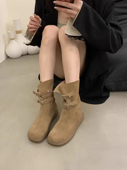 Buckle Decoration Slip On Comfortable Simple Winter Boots For Women