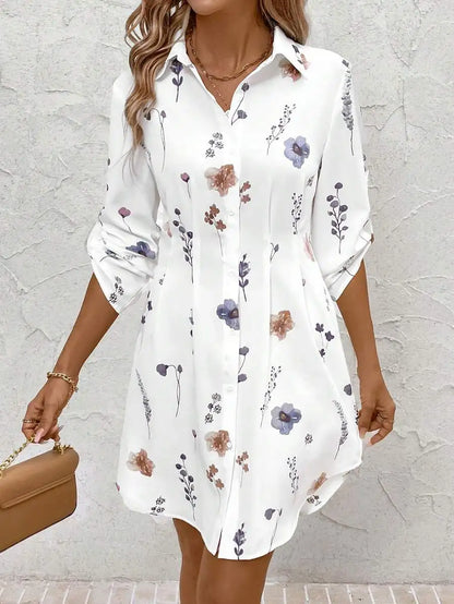 Women’s Floral Shirt Dress – Casual Mini Summer Vacation Dress