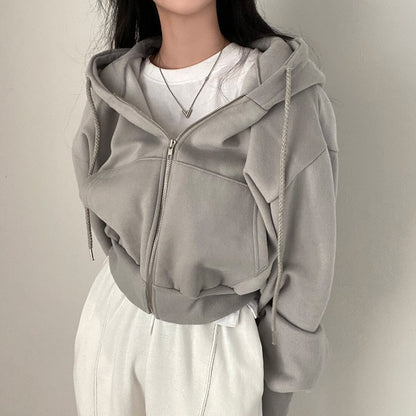 Y2K Zip-Up Hoodie – Casual Oversized Crop Sweatshirt for Women, Harajuku Style