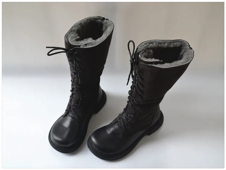 Genuine Leather Lace Up Cool Winter Boots For Women