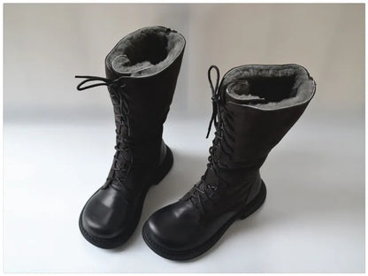 Genuine Leather Lace Up Cool Winter Boots For Women