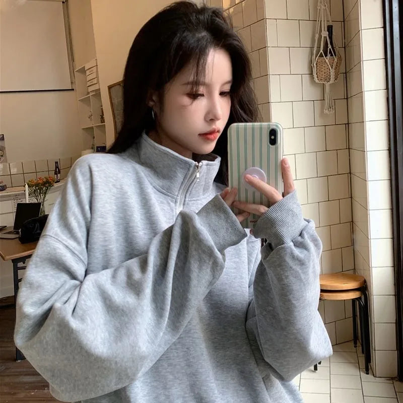 New Loose Fit Gray Winter Hoodies