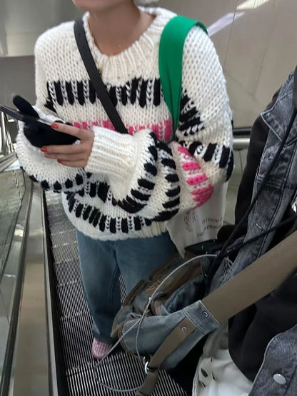 Womens Bold Black Striped Knit Sweaters