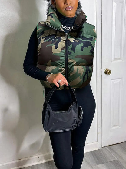 New Camouflage Print Puffer Vest