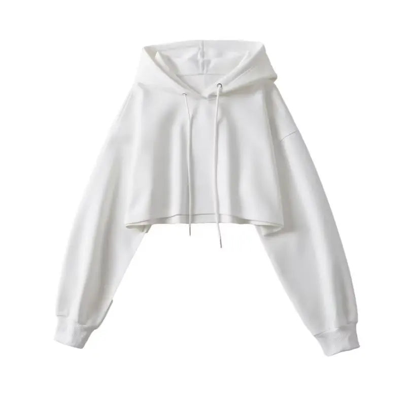 2025 Women S Short Hoodie Solid Sweatshirt Crop Top Korean Harajuku Fashion