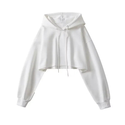 2025 Women S Short Hoodie Solid Sweatshirt Crop Top Korean Harajuku Fashion