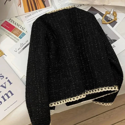 Round Neck Tweed Jacket for Effortless Elegant Office Chic Street Style