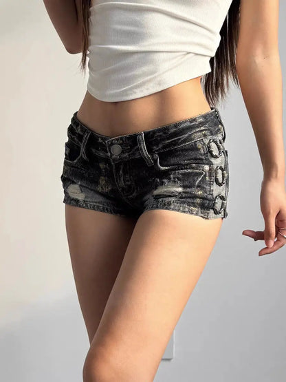 American Hot Style Womens High Waist Peach Hip Denim Shorts