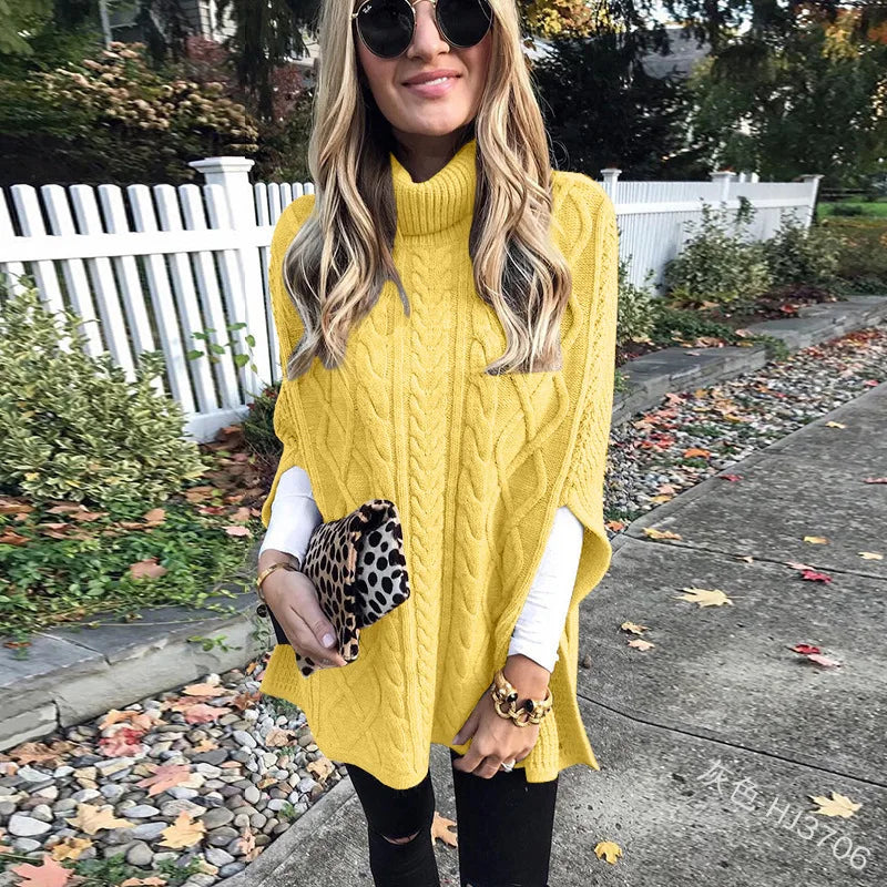 2025 Womens Knitted Turtleneck Sweater Casual Relaxed Twist Knit Pullover Lazy Commute Style