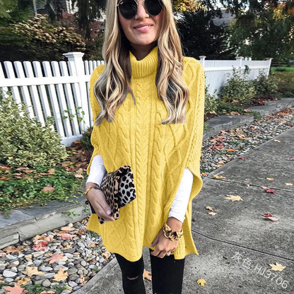 2025 Womens Knitted Turtleneck Sweater Casual Relaxed Twist Knit Pullover Lazy Commute Style