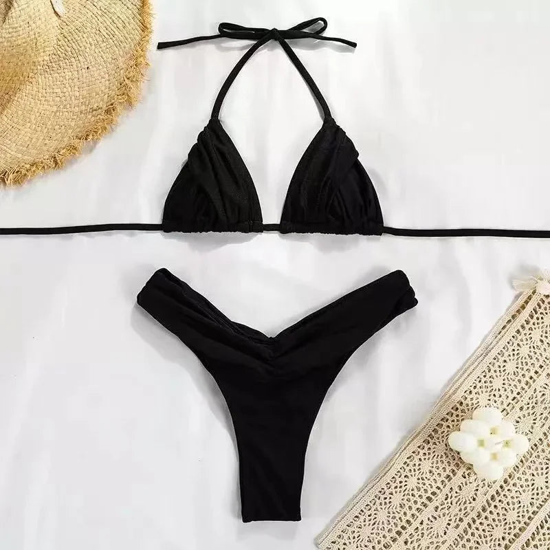 Mint Green Satin Textured String Bikini Aesthetic