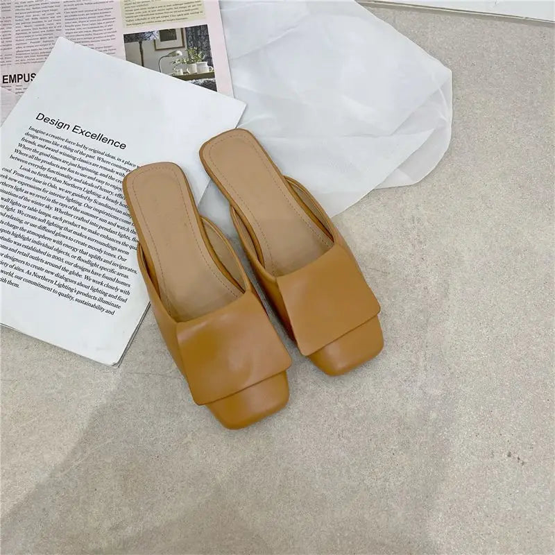 Super Cool Creative Style Leather Low Heel Flat Slippers For Women