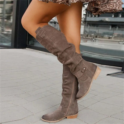 Long Knee High Suede Designer Zipper Winter Boots For Women