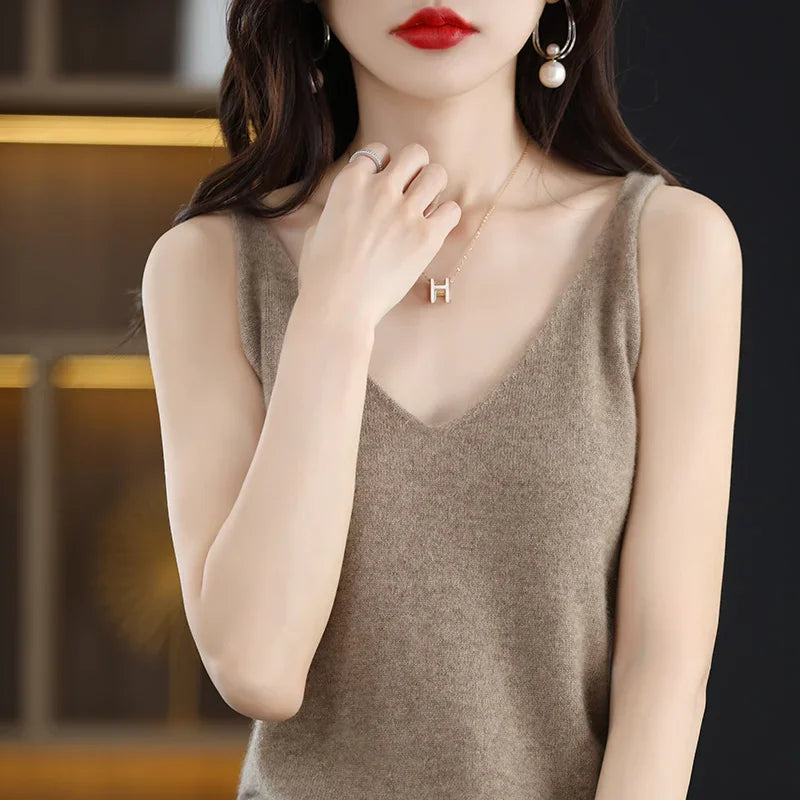 Spring Summer Ladies V Neck Sweater Solid Color Half Sleeved Pullover Thin Casual Knitwear Soft Bottoming Top