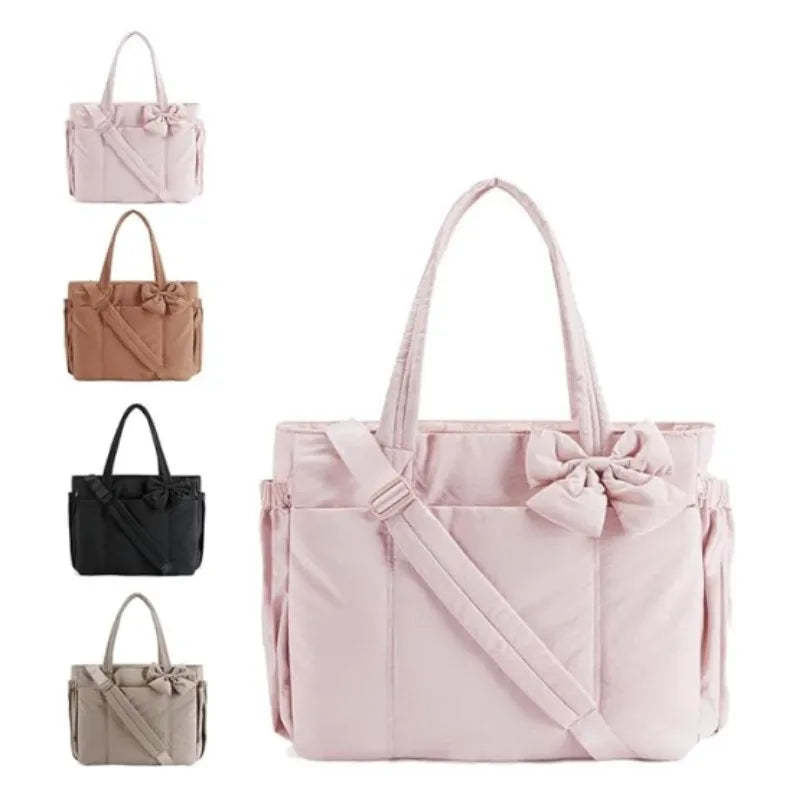 Chic Puffer Tote Bag with Bow Detail