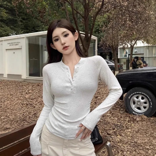 Korean Style Preppy Long Sleeve Shirt Color Block Lapel Slimming Loose Fit Top For Women Spring Autumn Fashion