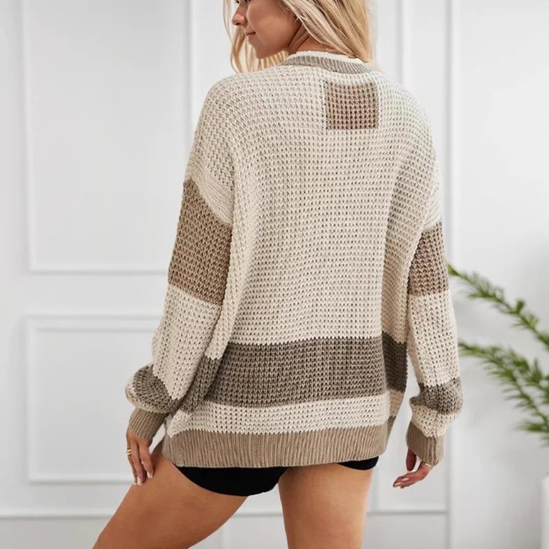 Color Block Striped Knit Cardigan – Women’s Winter Sweater