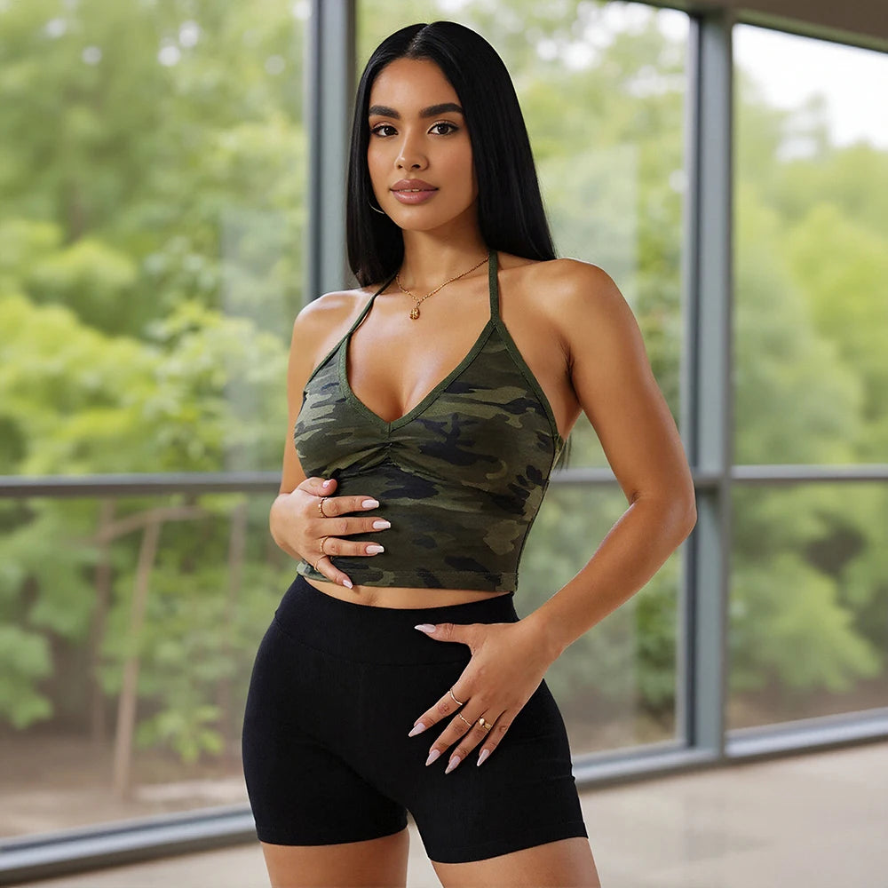 Camouflage Design Off Shoulder Women Streetwear Crop Top