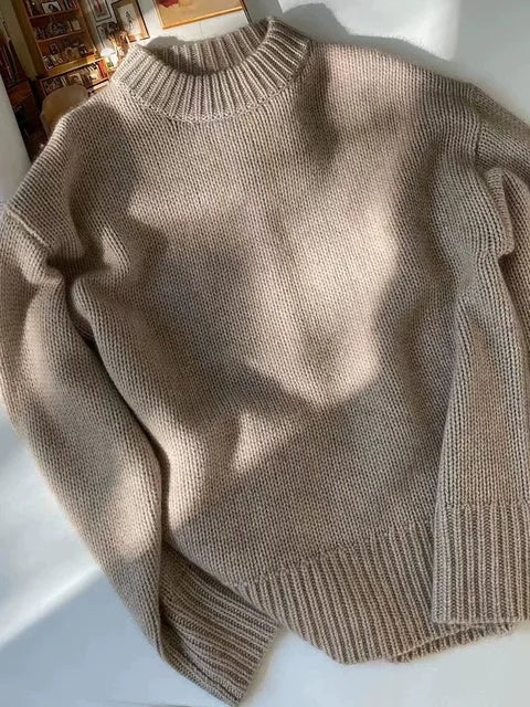 2025 Autumn/Winter Loose Large Size Cashmere Sweater for Women – Korean Mid-Length 100% Pure Merino Wool Knit French Pullover Jumper