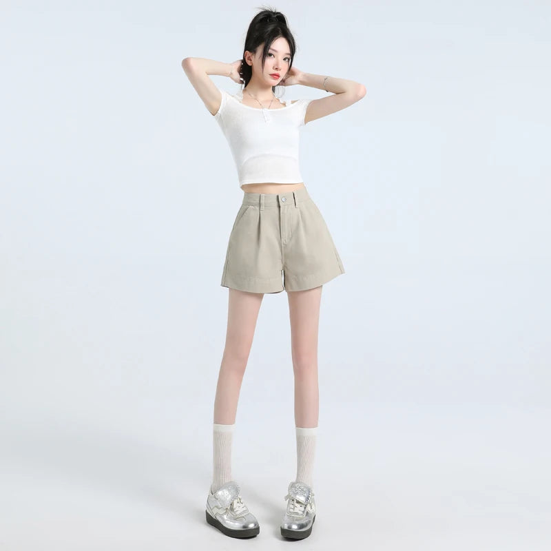 Urban Minimalist: Pleated High-Waist Khaki Shorts