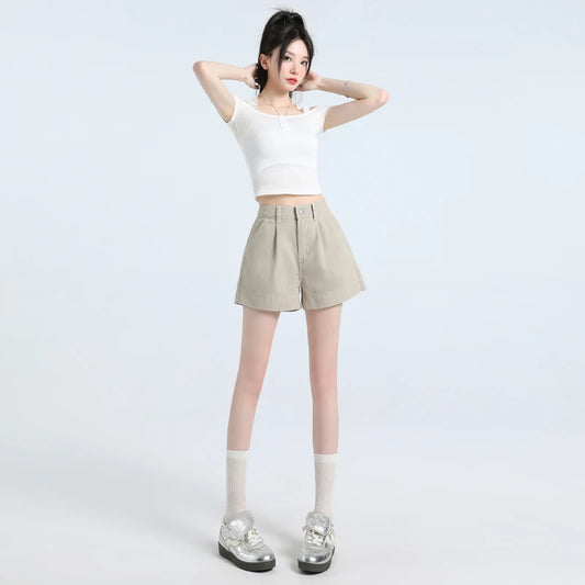 Urban Minimalist: Pleated High-Waist Khaki Shorts