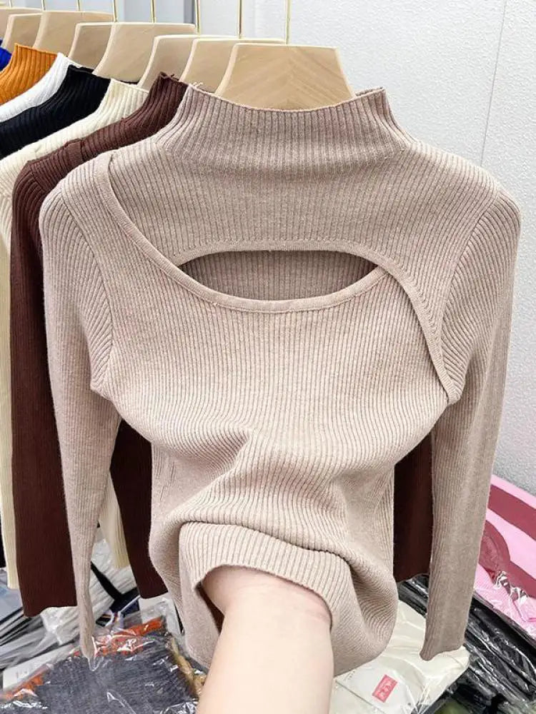2025 Autumn Winter Knitted Sweater Set Sweet Solid Color Loose Fit Top Sexy Slim Shorts